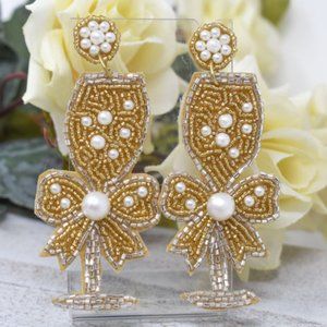 3" L Seed Bead Gold Champagne Flute Dangle Earring